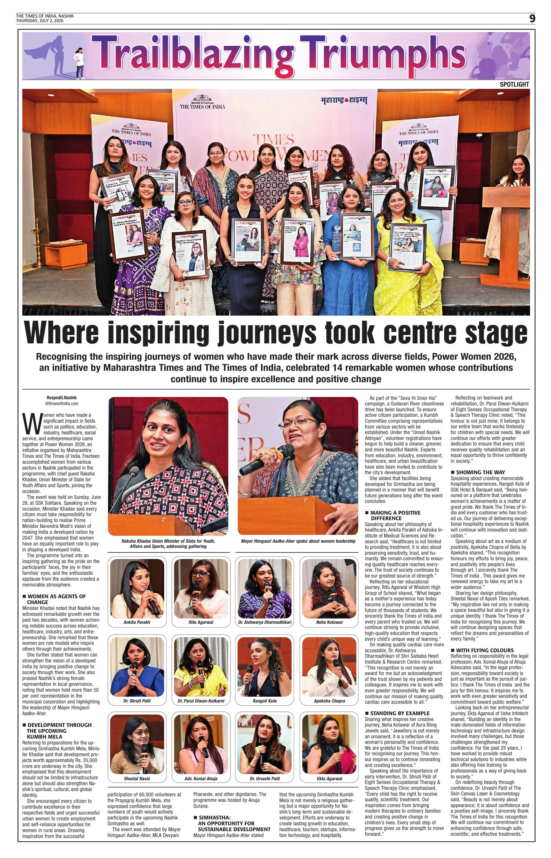 Dr. Urvashi Patil in The Times of India Power Women 2026 feature, Nashik